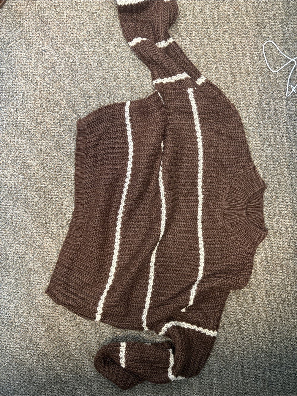 Zenana Outfitters Brown Crewneck Sweater with Cream Stripes